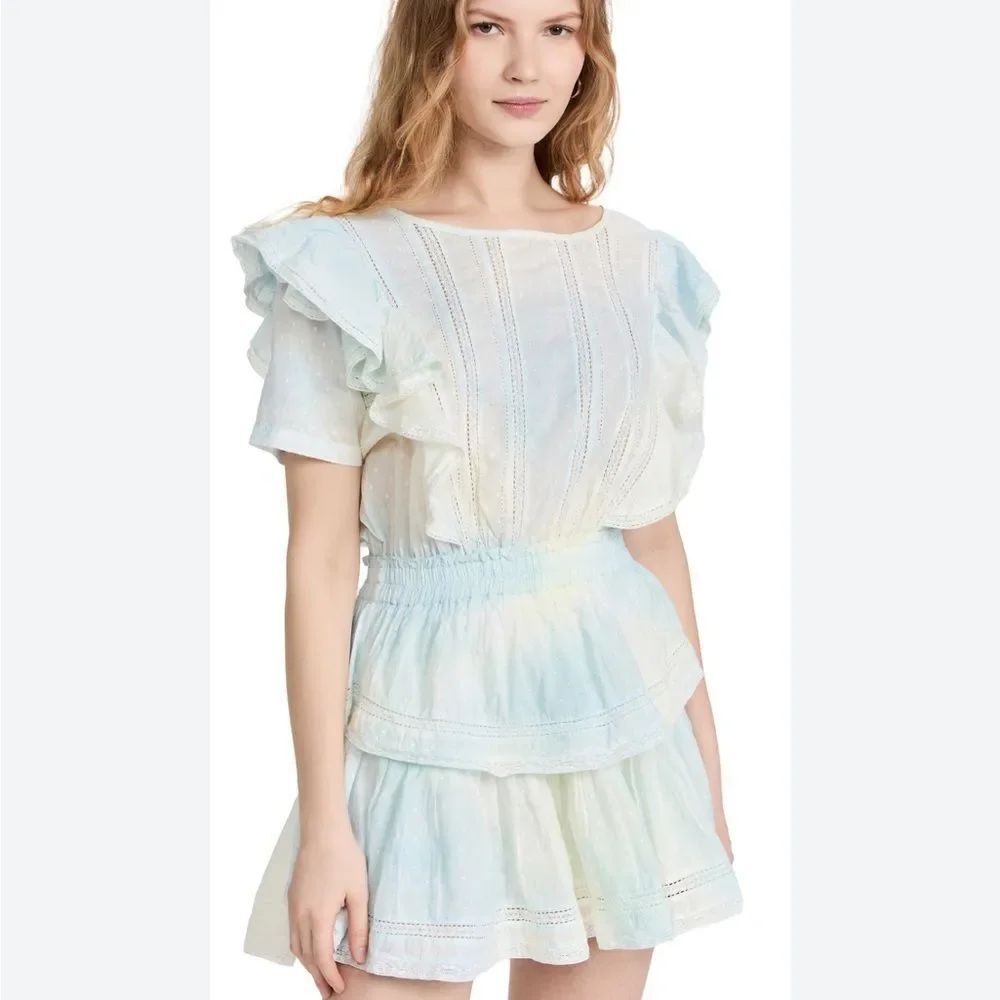 LoveShackFancy Natasha ily Pond Natural Hand Dye Flutter Mini Dress Size M